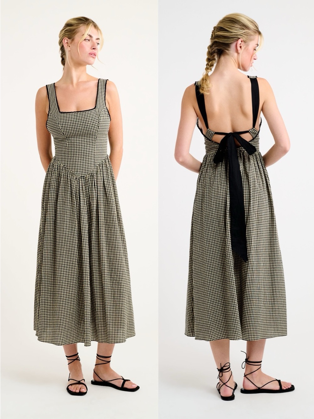 Rumored Toulouse Midi Dress in Gingham Black